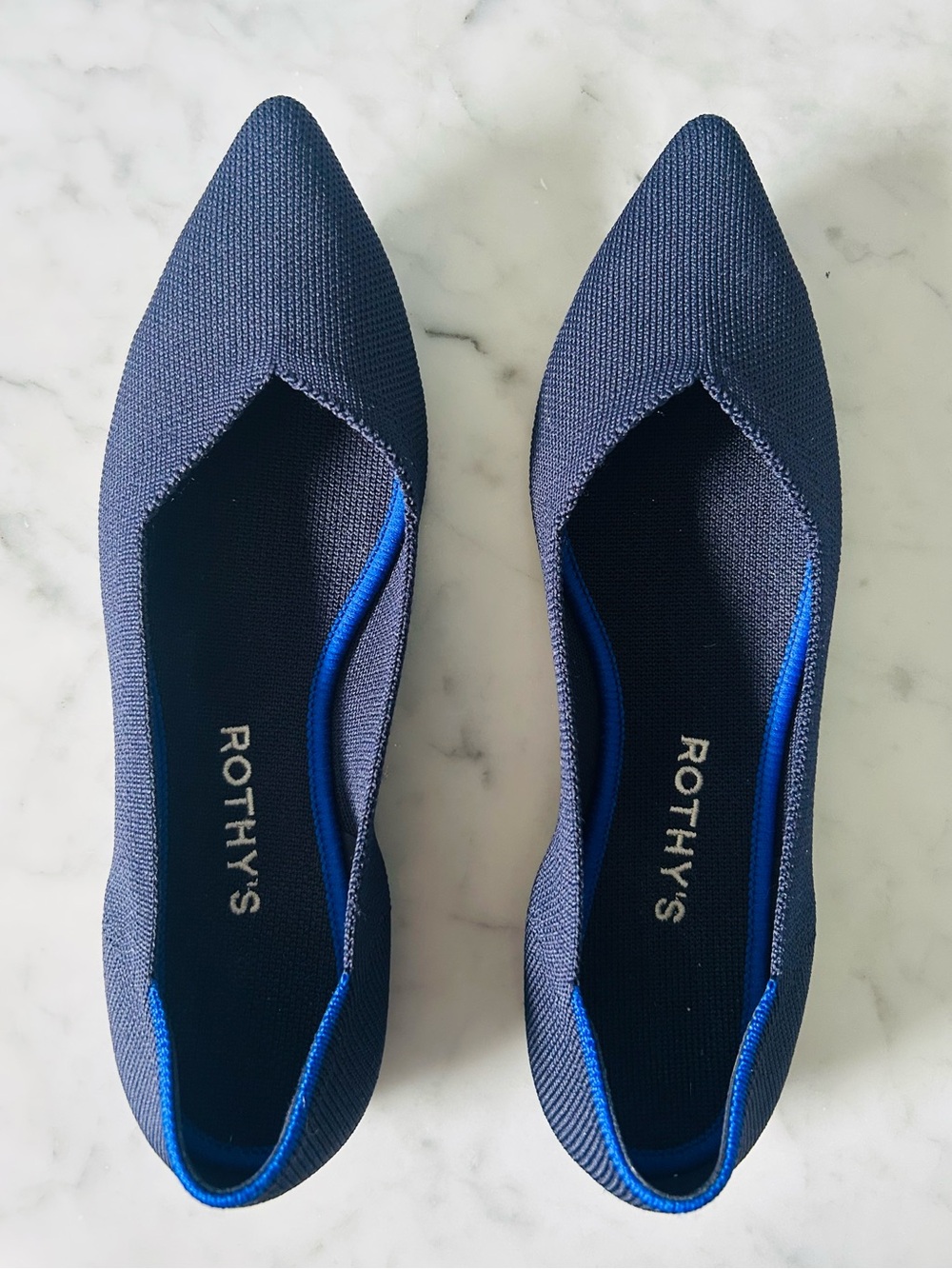 Rothy's The Point Maritime Navy Blue Pointed Toe Knit Ballet Flat Shoes 🥿